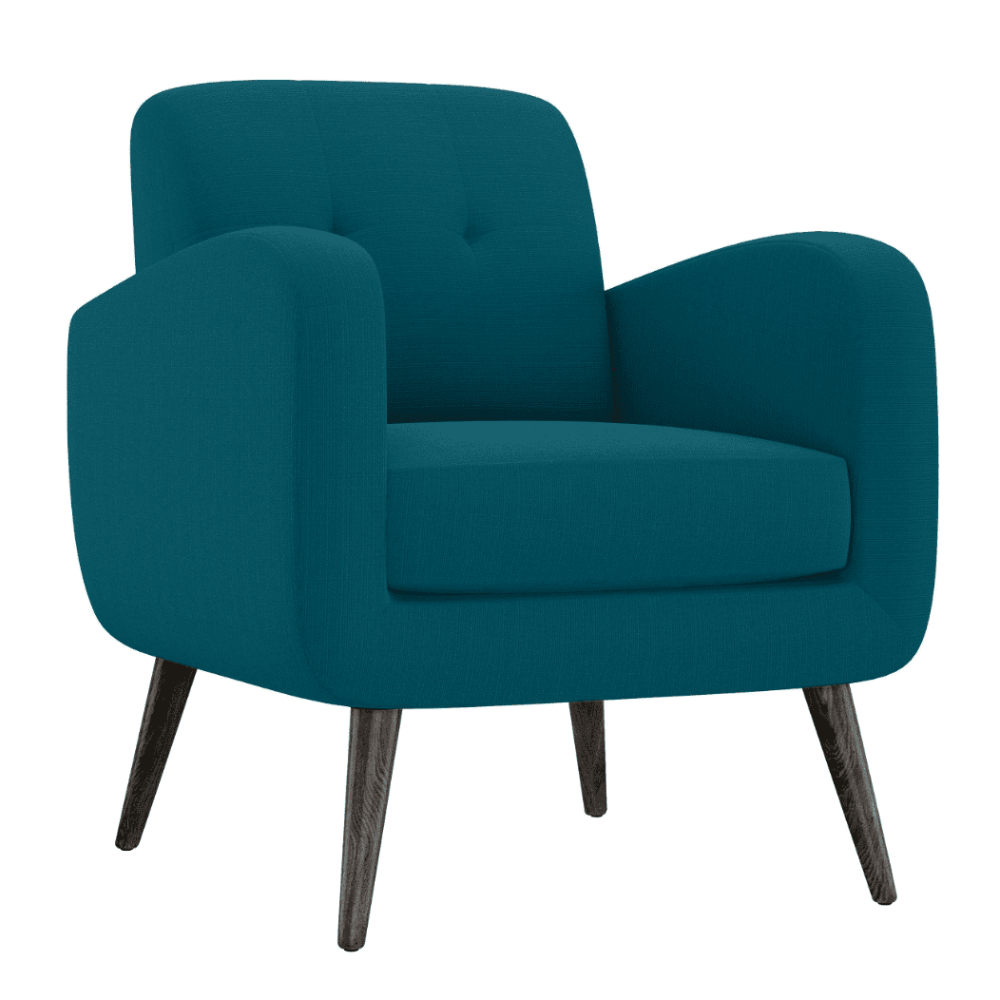 Keflavik Mid-century Peacock Blue Linen Arm Chair - Oak Inside
