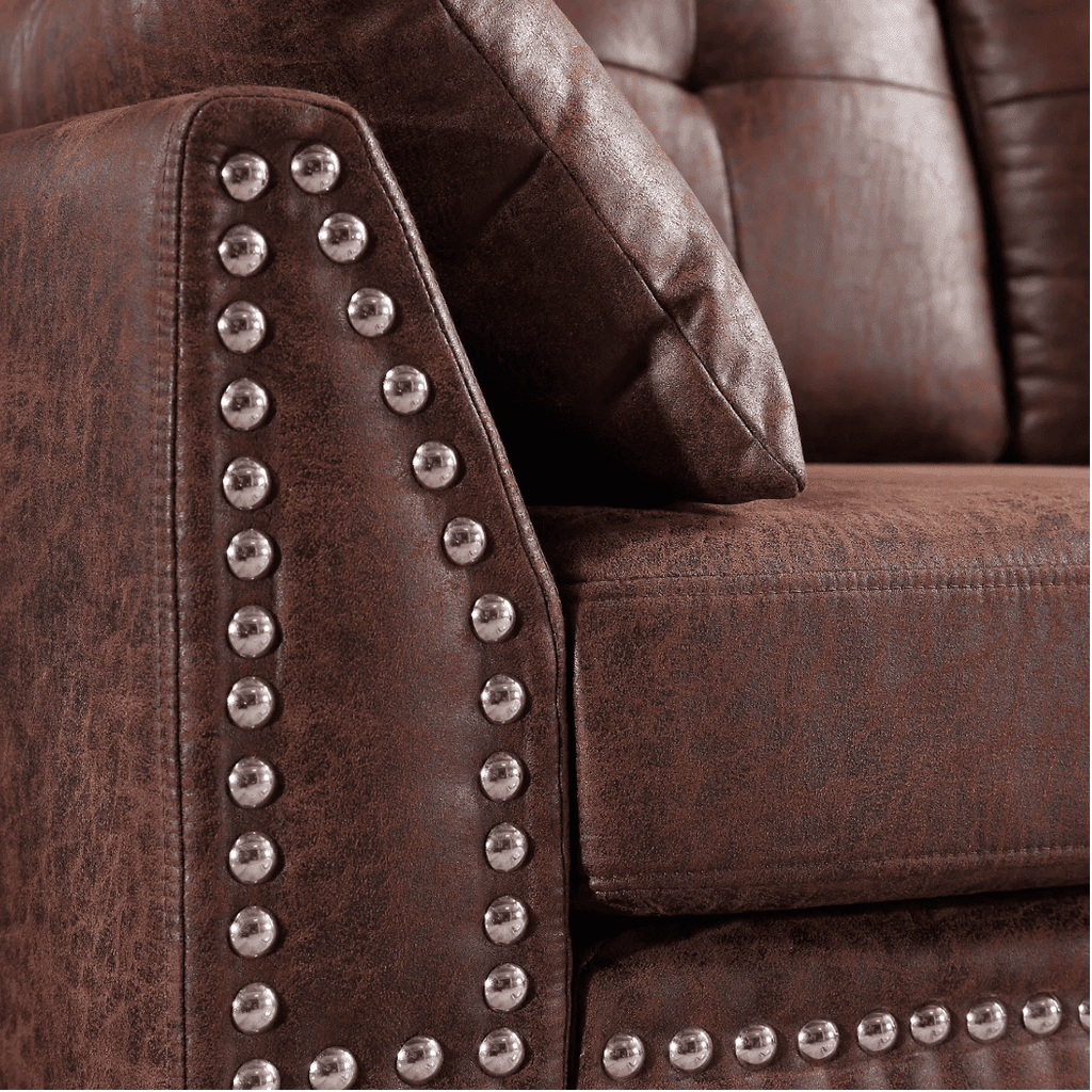 Viatol High Back Couch Mid-century Suede Leather Wood Legs Chaise Sofa - Oak Inside