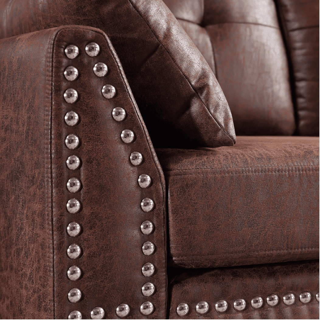 Viatol High Back Couch Mid-century Suede Leather Wood Legs Chaise Sofa - Oak Inside