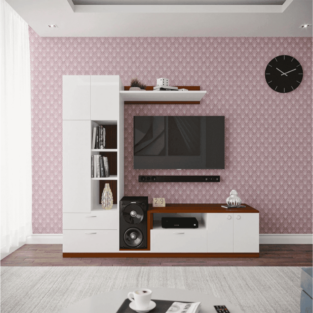 Cassy TV Panel- Walnut & Frosty White- Upto 55 inches TV - Oak Inside