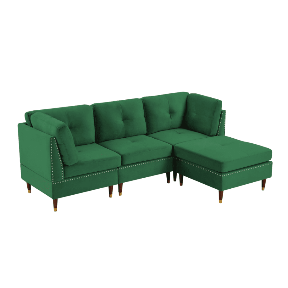 Glossy Sectional Suede Sofa Set With Ottoman - Oak Inside