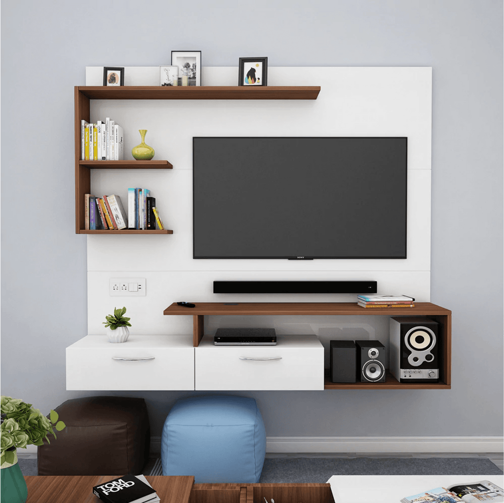 Viny TV Panel- Frosty White- Upto 55 inches TV - Oak Inside