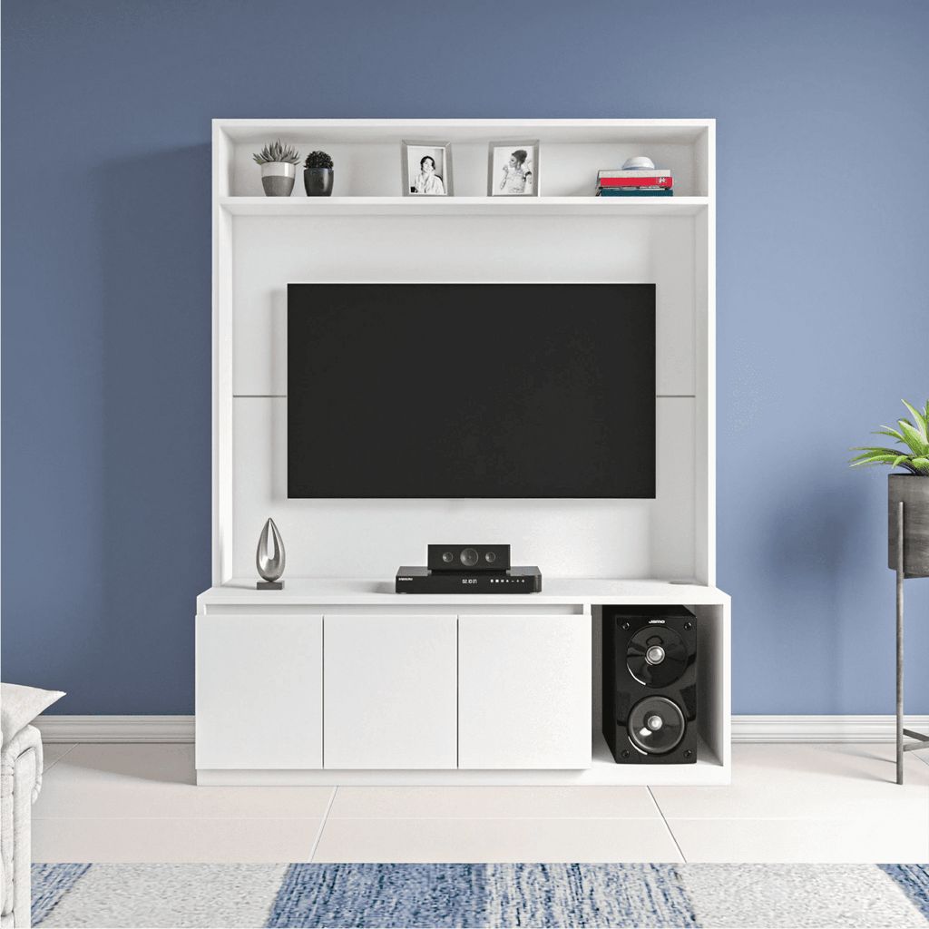 Union TV Unit- Frosty White - Oak Inside