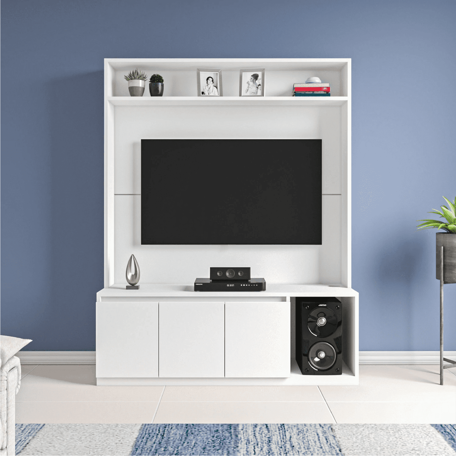 Union TV Unit- Frosty White - Oak Inside