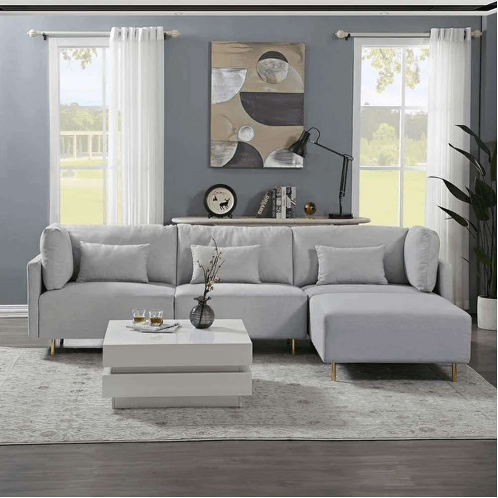 Classic Modern Suede Sofa Set in Grey - Oak Inside