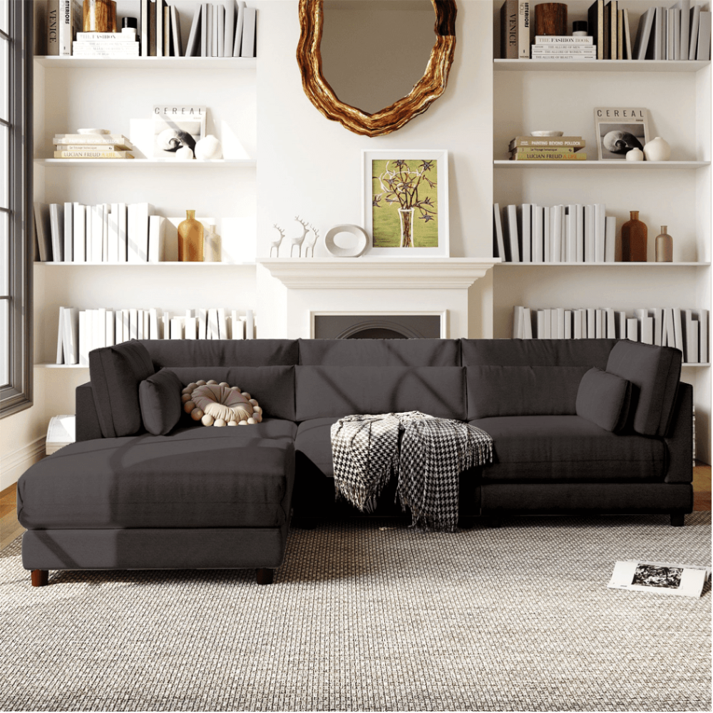 Ronald Sectional Sofa Set in Charcoal Color - Oak Inside