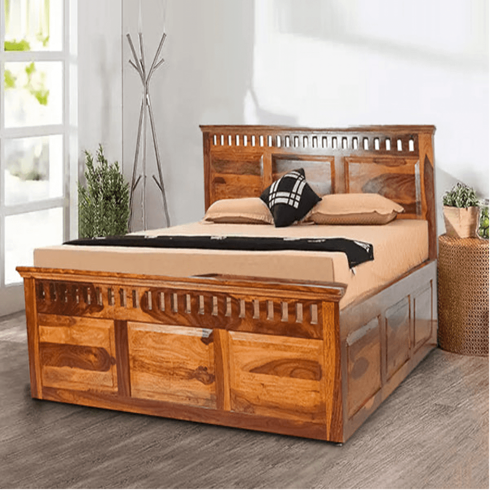 Camden King Size Bed In Sheesham Wood - Oak Inside