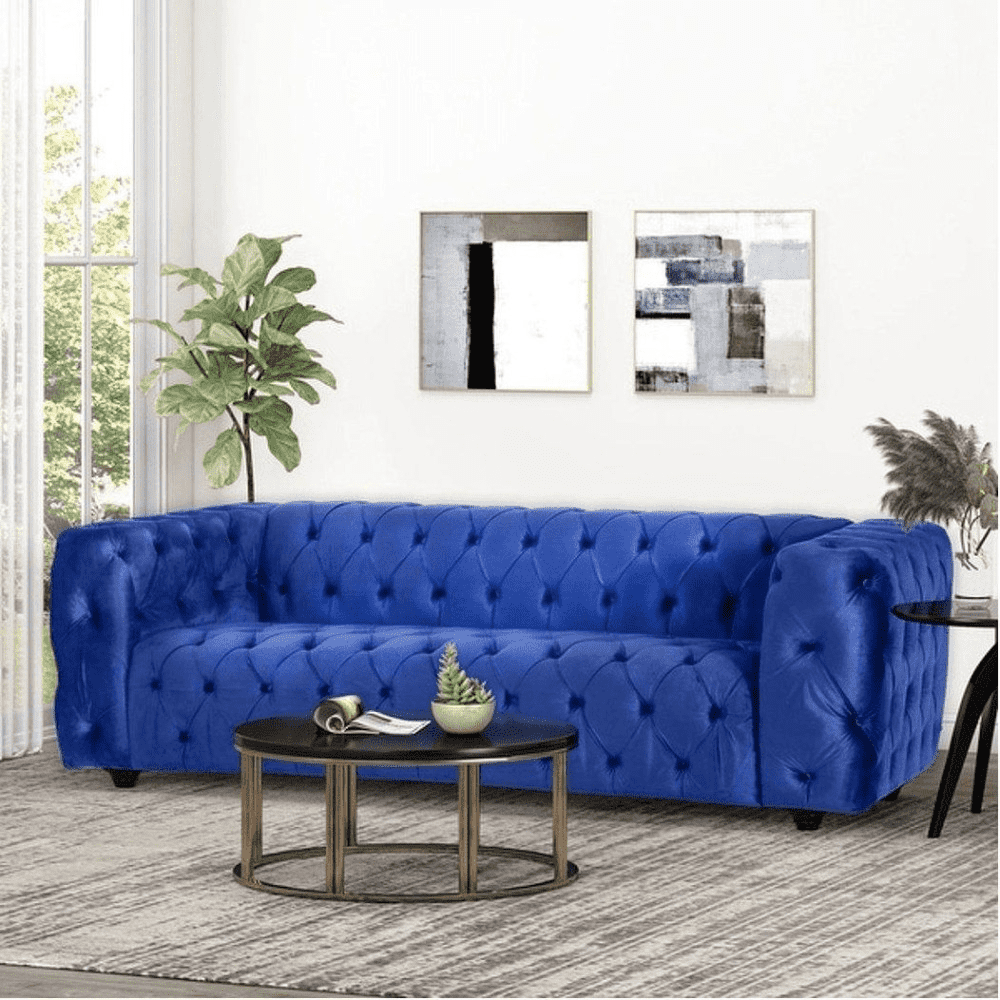 Sagawood Faux Leather or Velvet Tufted Sofa Set - Oak Inside