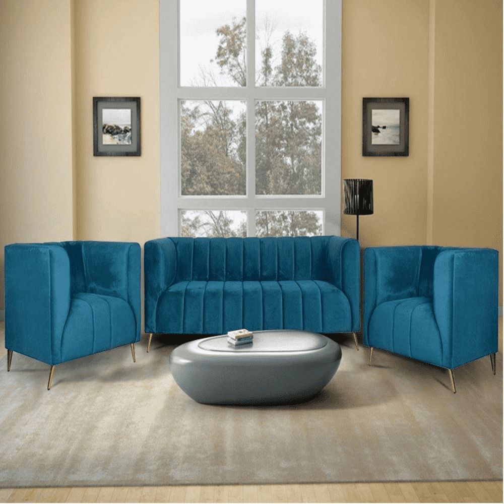 Hokins Sofa Sets in Blue Color - Oak Inside
