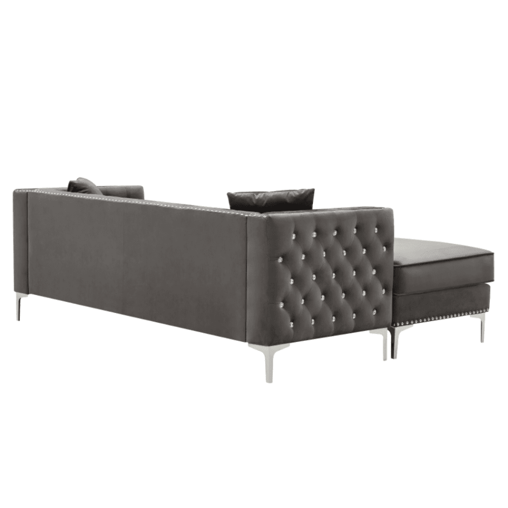 Lotus Grey Chesterfield Sectional Sofa Set - Oak Inside