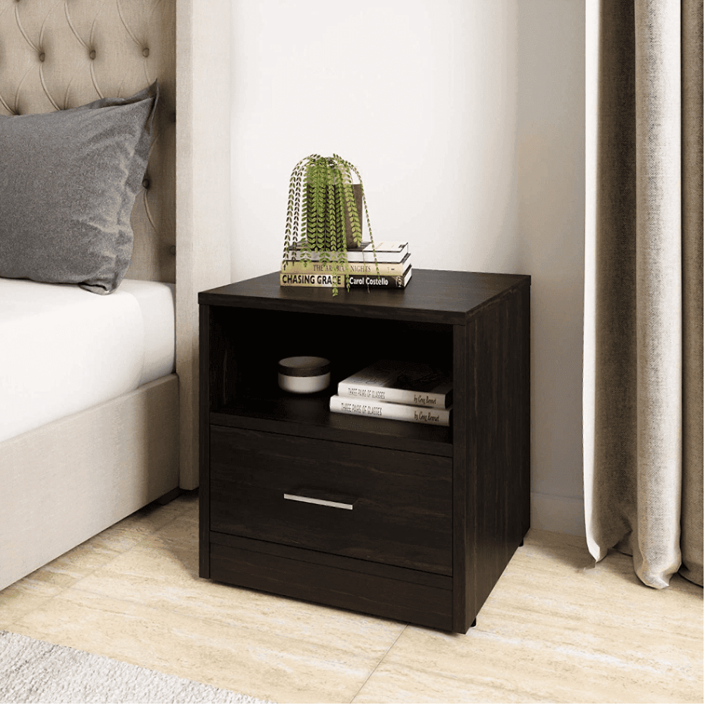 Rocco Engineered Wood Wenge Finish Bedside Table - Oak Inside