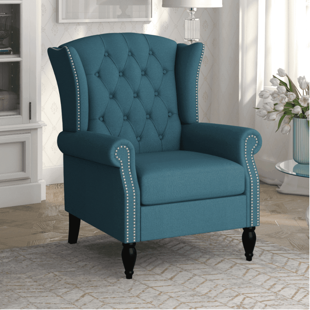 Copper Grove Crawley Diamond Button-Tufted Wingback Chair - Oak Inside