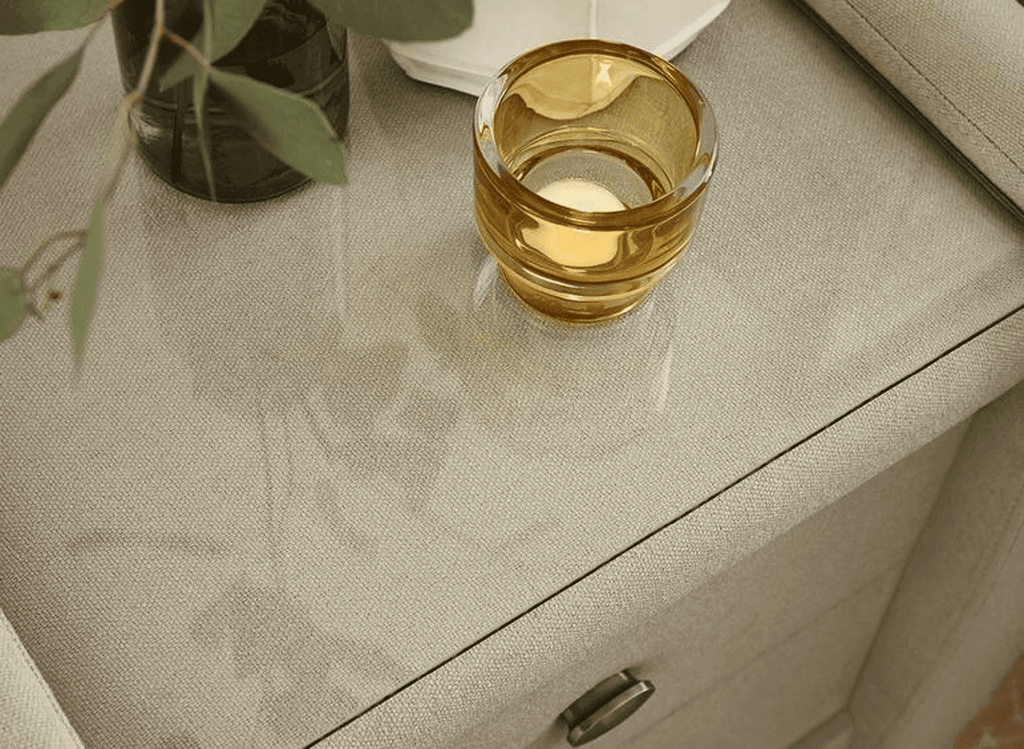 Superb Side Table in Fabric with Glass - Oak Inside