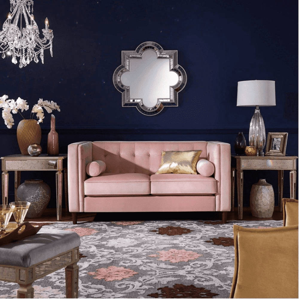 Brew Pink Suede Sofa or Loveseat with Pillows - Oak Inside