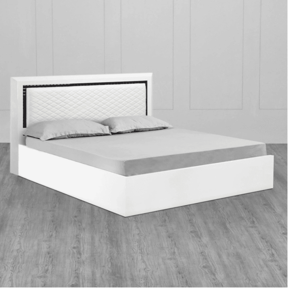 Helen PU Polish Bed in White Color - Oak Inside
