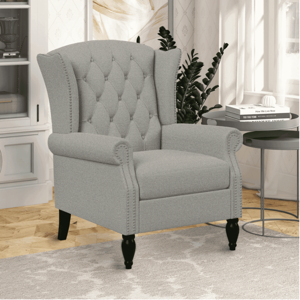Copper Grove Crawley Diamond Button-Tufted Wingback Chair - Oak Inside