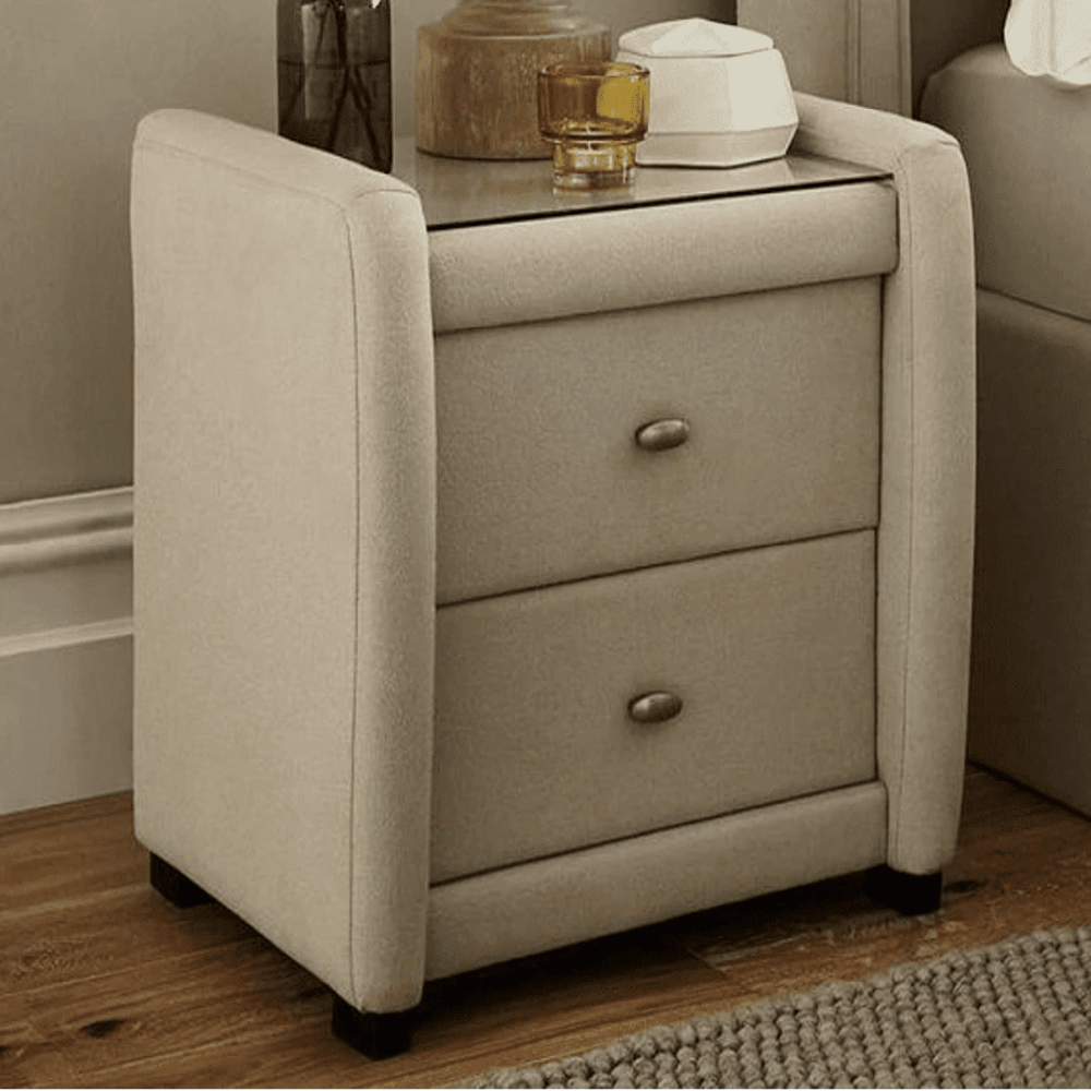 Superb Side Table in Fabric with Glass - Oak Inside