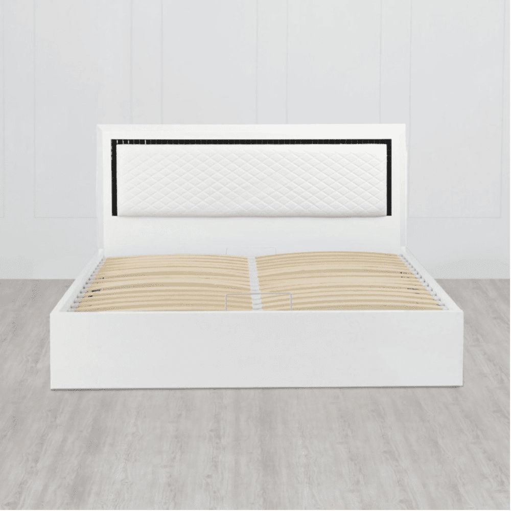 Helen PU Polish Bed in White Color - Oak Inside