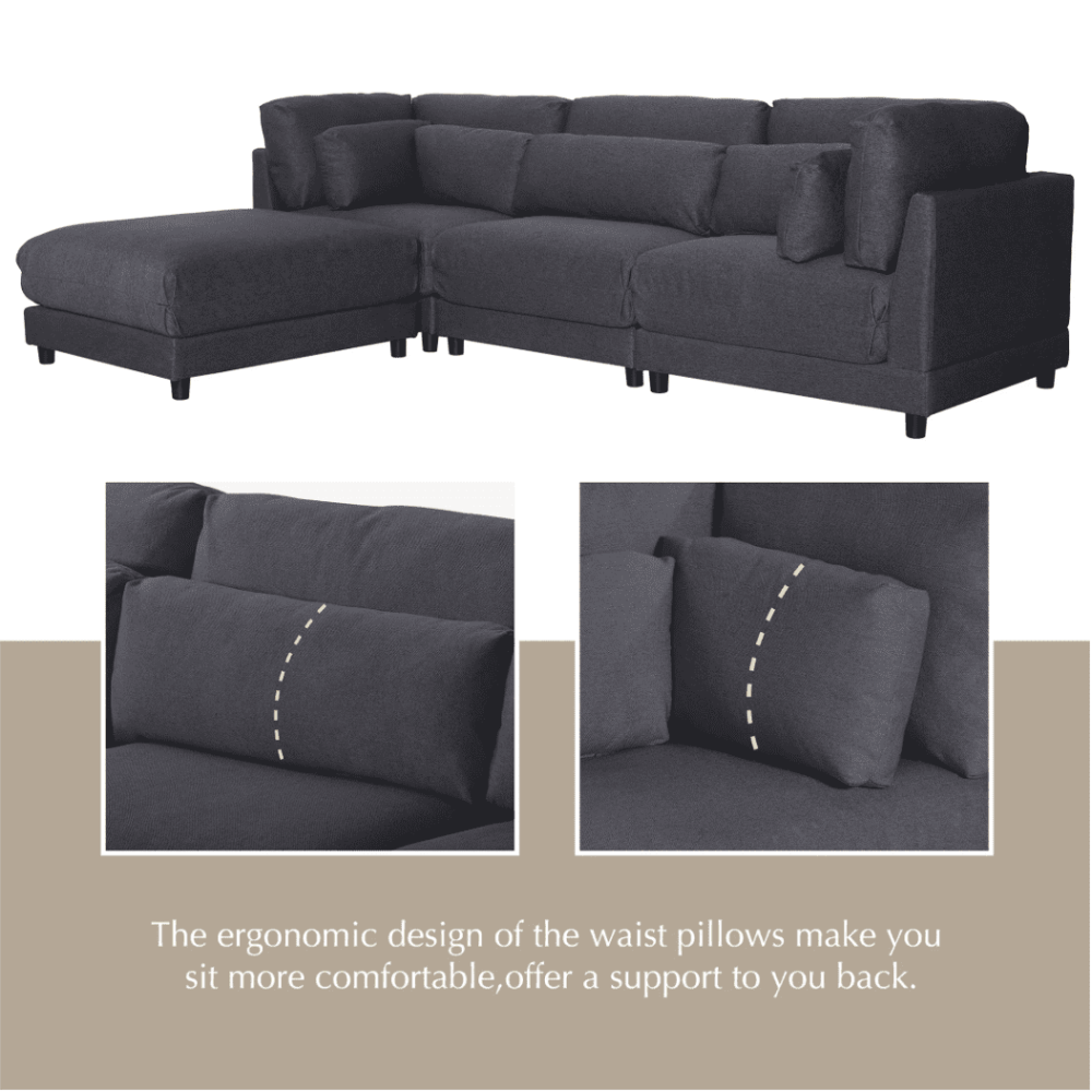 Ronald Sectional Sofa Set in Charcoal Color - Oak Inside