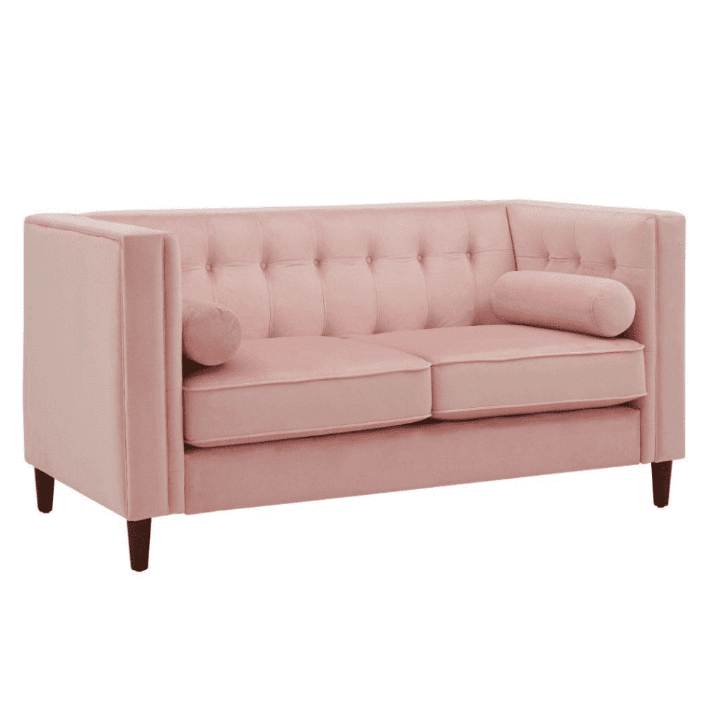 Brew Pink Suede Sofa or Loveseat with Pillows - Oak Inside