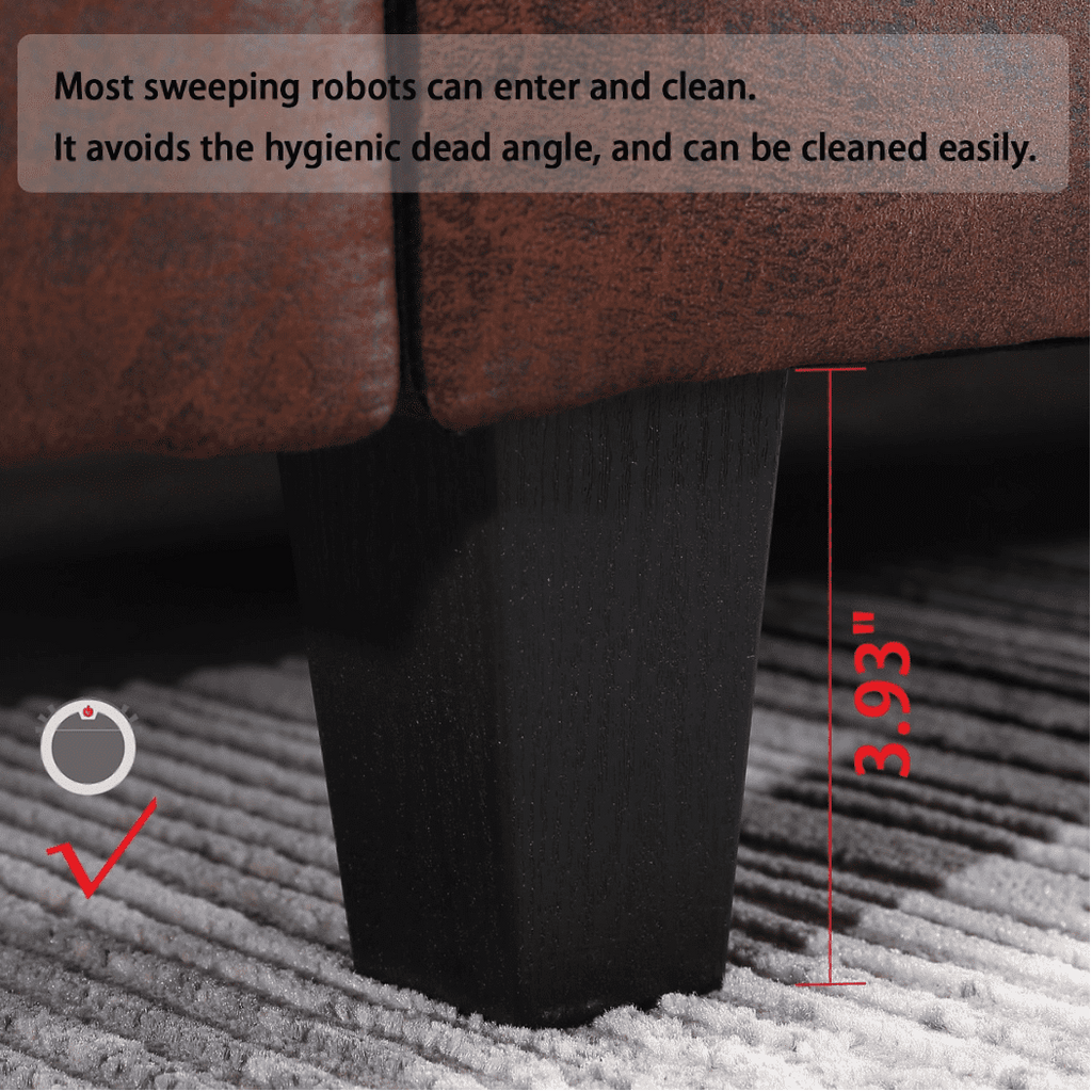 Viatol High Back Couch Mid-century Suede Leather Wood Legs Chaise Sofa - Oak Inside