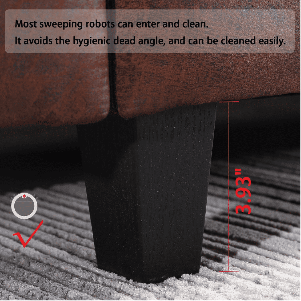 Viatol High Back Couch Mid-century Suede Leather Wood Legs Chaise Sofa - Oak Inside