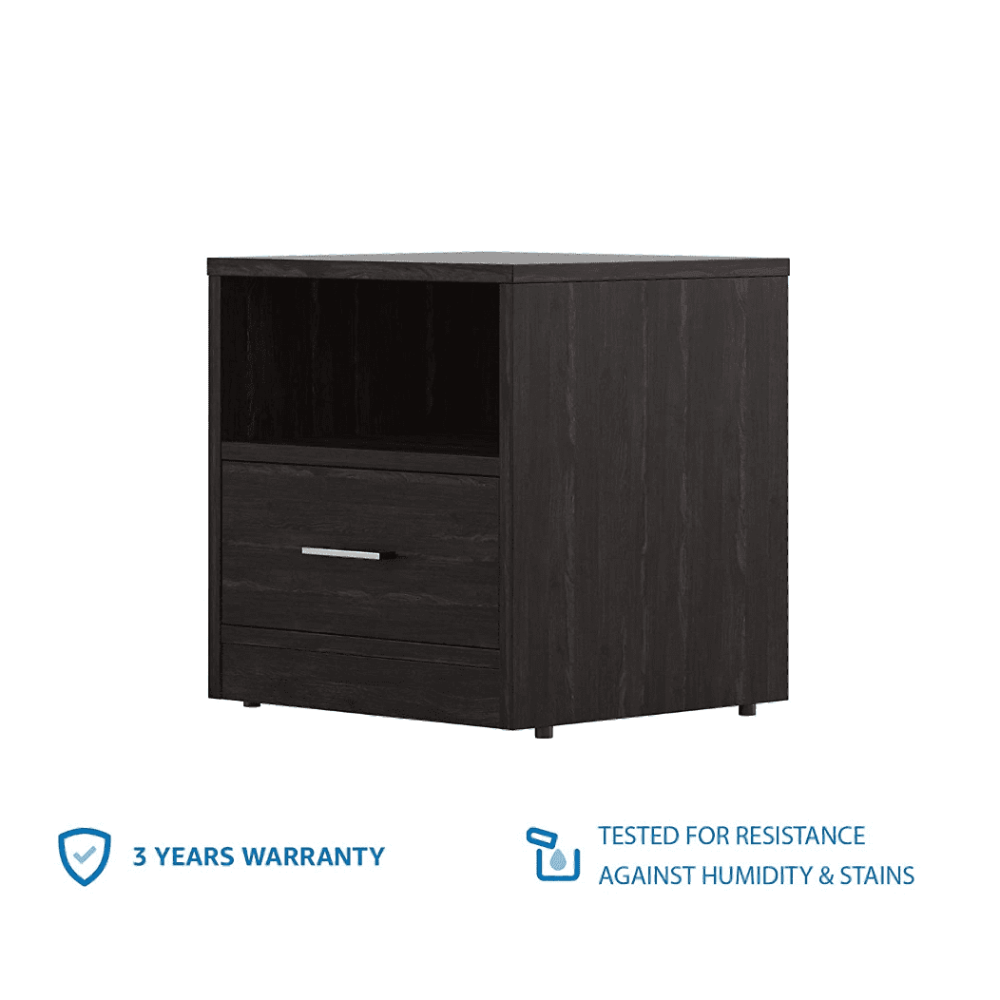 Rocco Engineered Wood Wenge Finish Bedside Table - Oak Inside