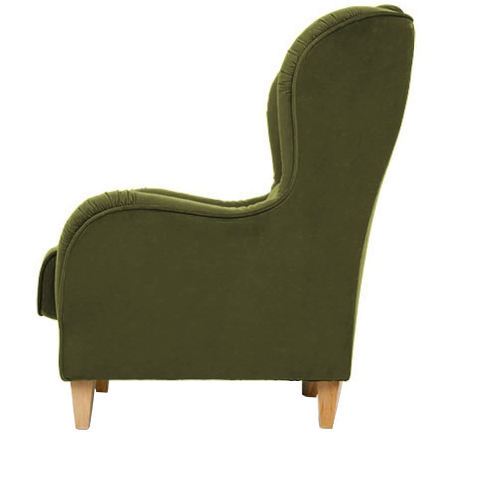 Stuffed Wing Chair in Green Color - Oak Inside