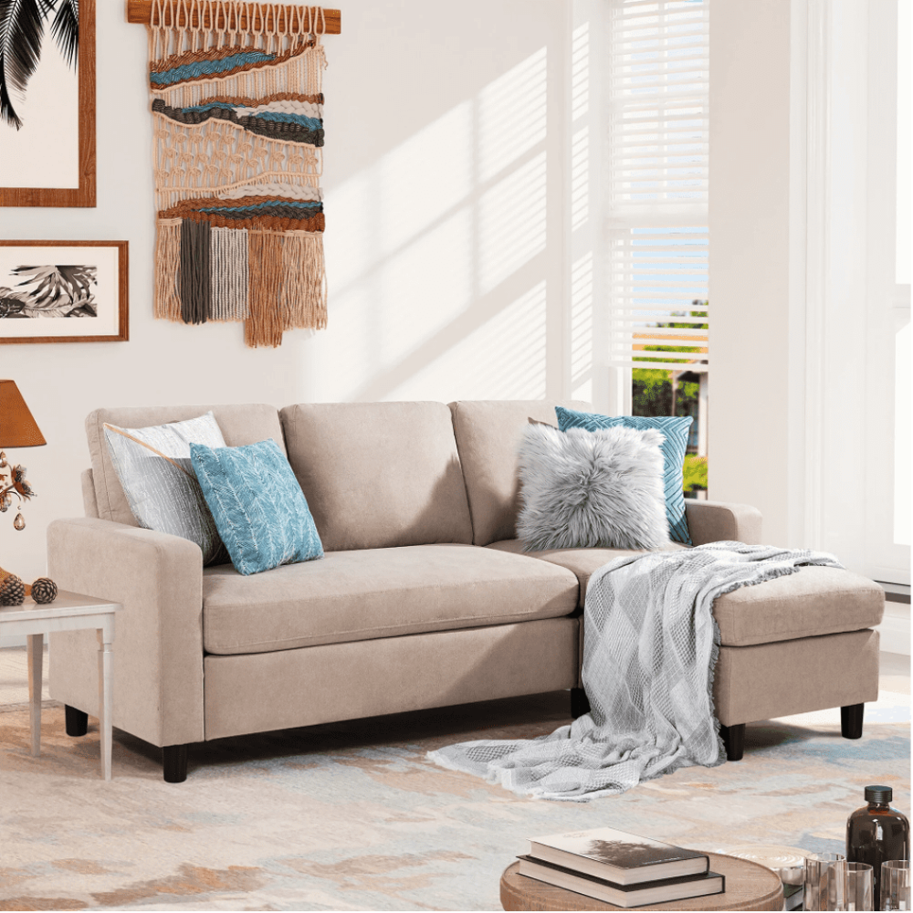 Futz Linen Upholstered L-shaped Sectional Sofa - Oak Inside