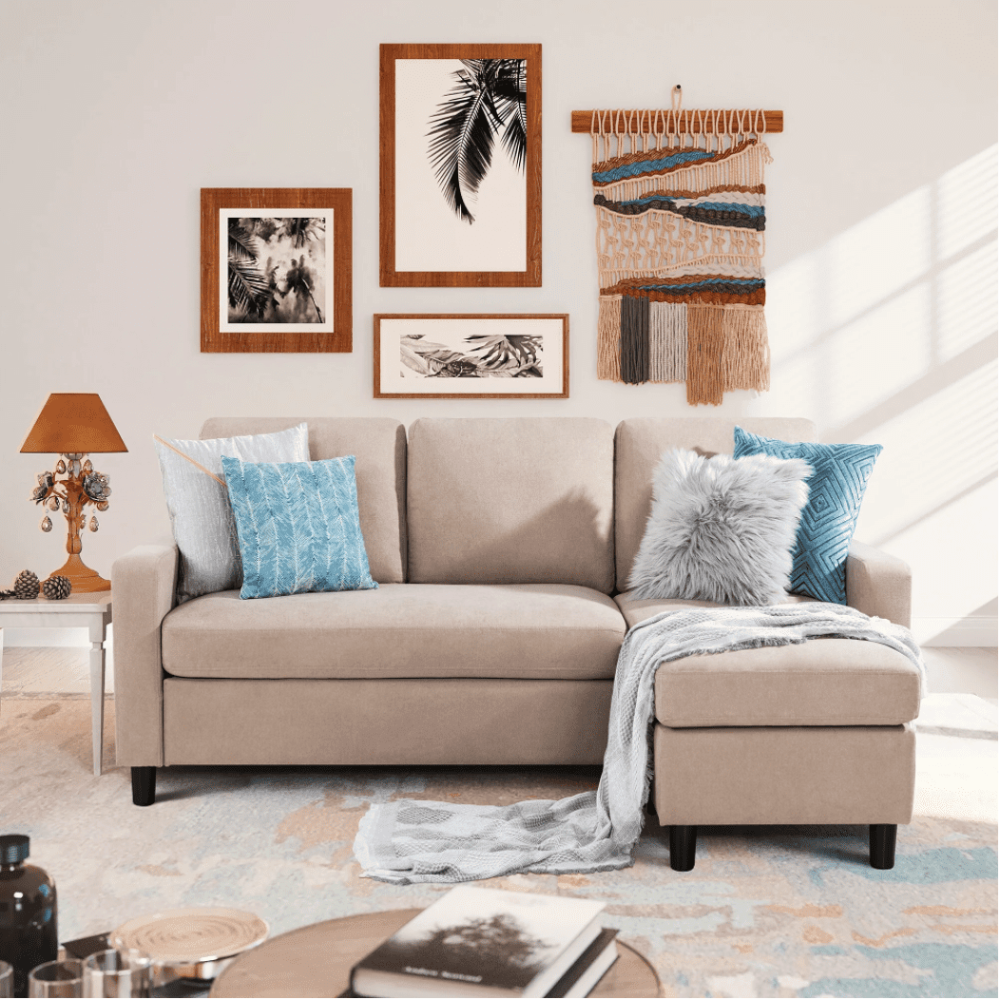 Futz Linen Upholstered L-shaped Sectional Sofa - Oak Inside