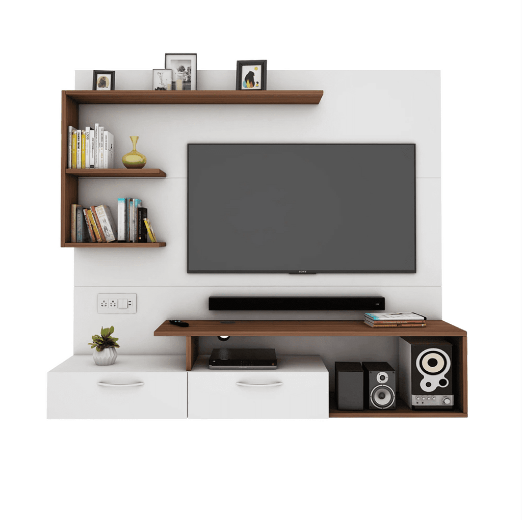 Viny TV Panel- Frosty White- Upto 55 inches TV - Oak Inside