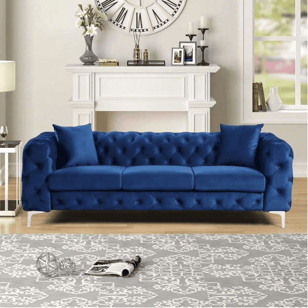Dollo Chesterfield Suede Tufted Sofa Set - Oak Inside