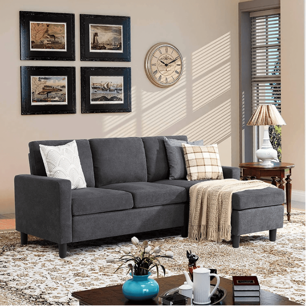 Futz Linen Upholstered L-shaped Sectional Sofa - Oak Inside