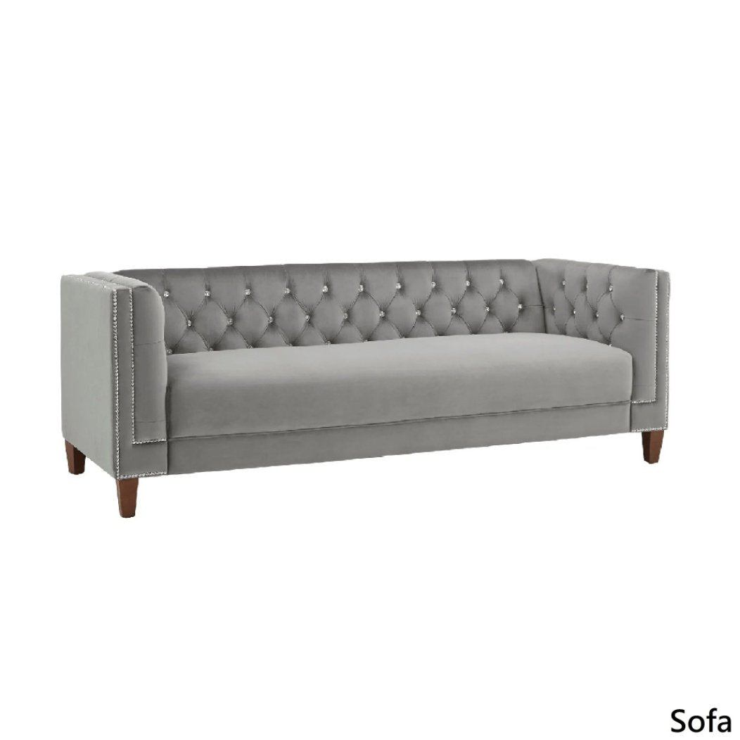 Silver Orchid Jewel-tuft Grey Suede Seating with Nailhead - Oak Inside