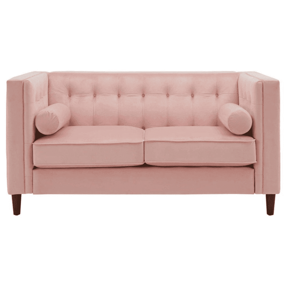 Brew Pink Suede Sofa or Loveseat with Pillows - Oak Inside