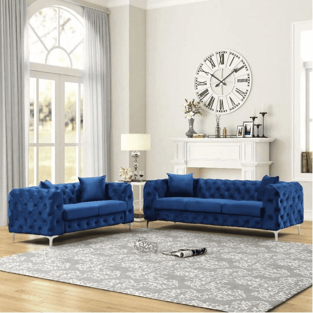 Dollo Chesterfield Suede Tufted Sofa Set - Oak Inside