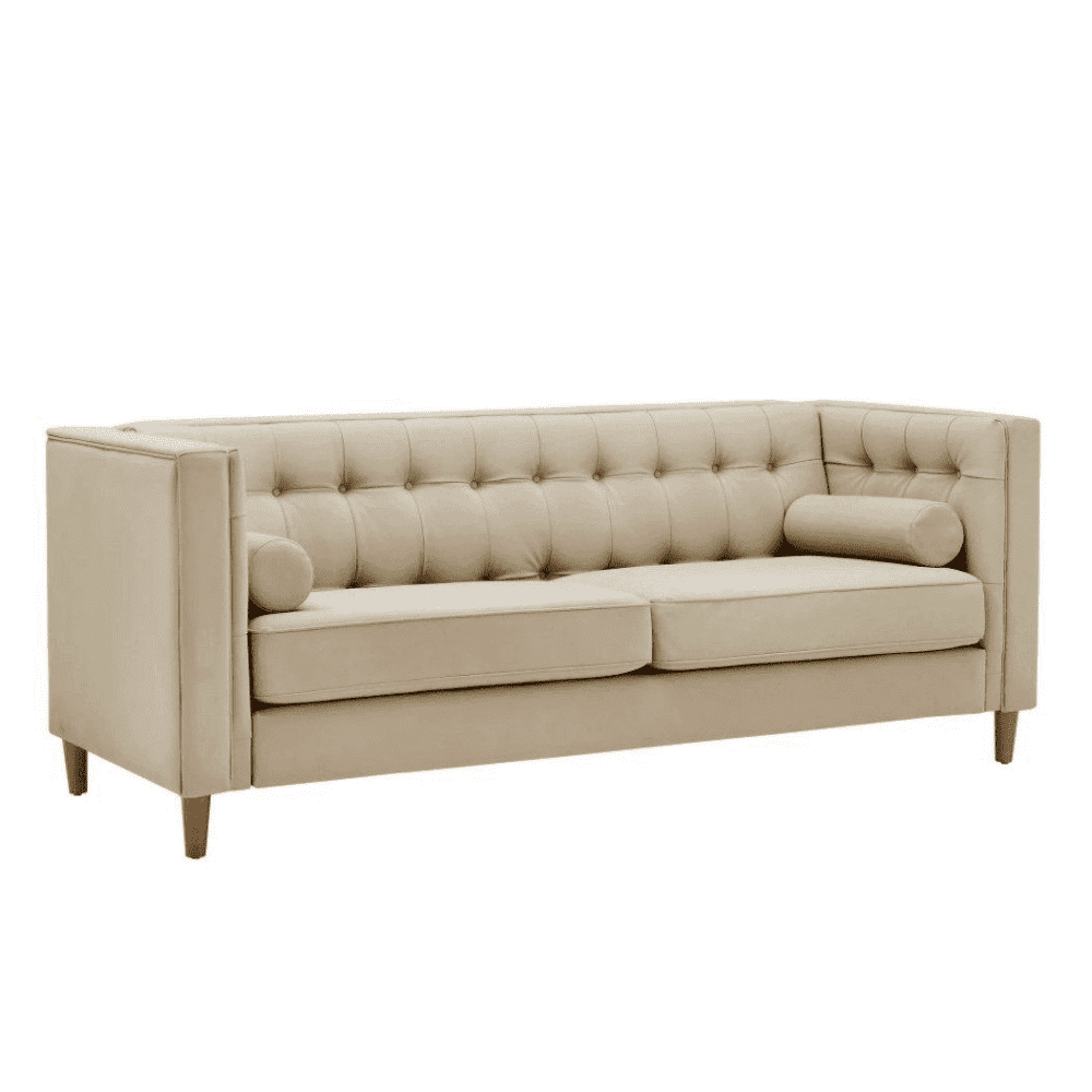 Brew Tuxedo Faux Leatherette Sofa with Accent Pillows - Oak Inside