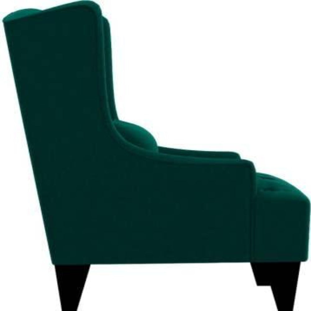 Cayo Chesterfield Wing Chair in Green Color - Oak Inside