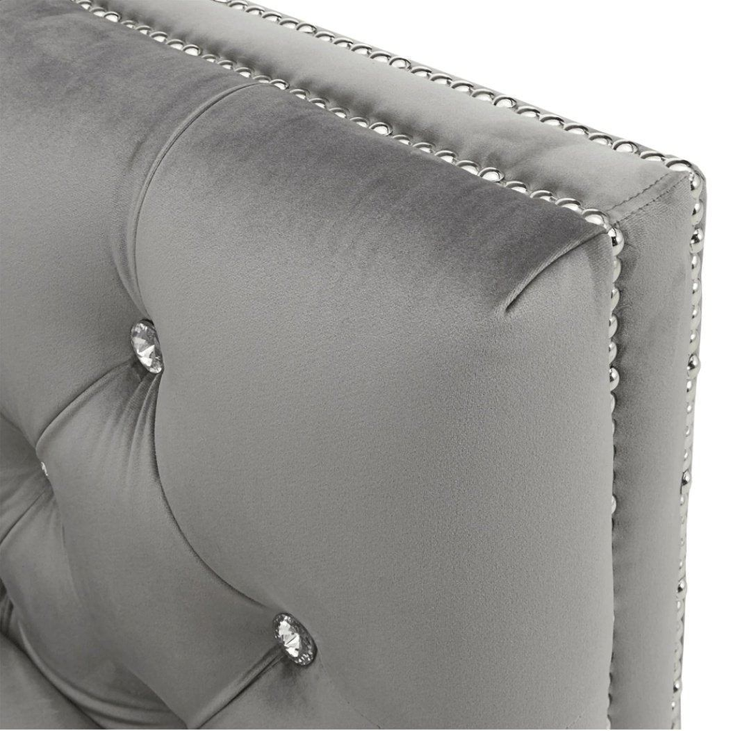 Silver Orchid Jewel-tuft Grey Suede Seating with Nailhead - Oak Inside
