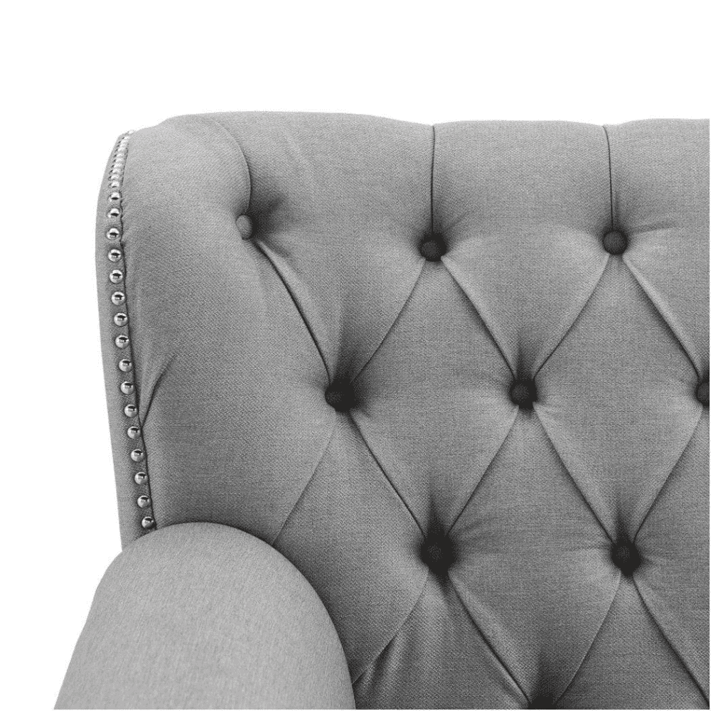 Dorothie Grey Fabric Button Tufted Sofa with Nailhead Trim - Oak Inside