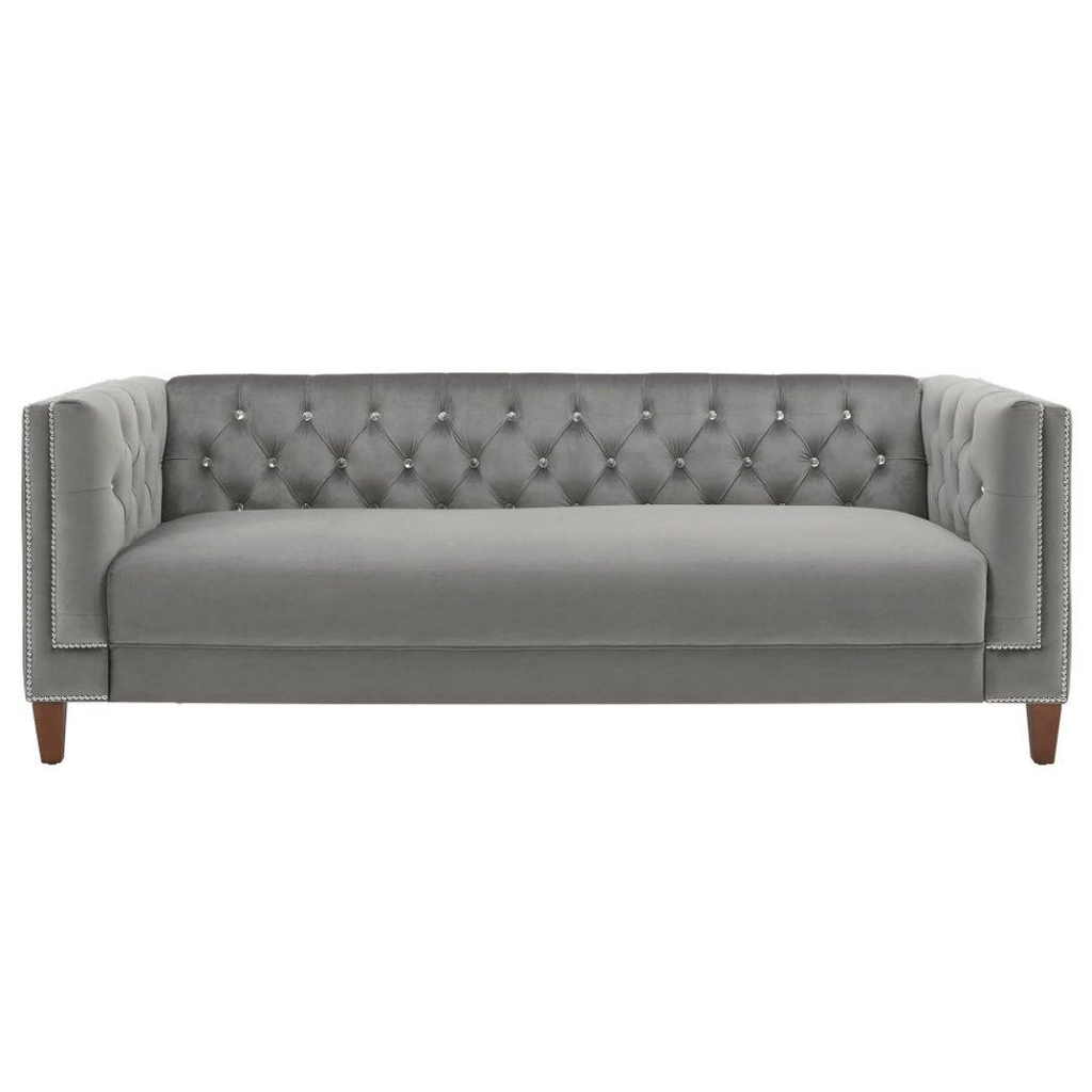 Silver Orchid Jewel-tuft Grey Suede Seating with Nailhead - Oak Inside