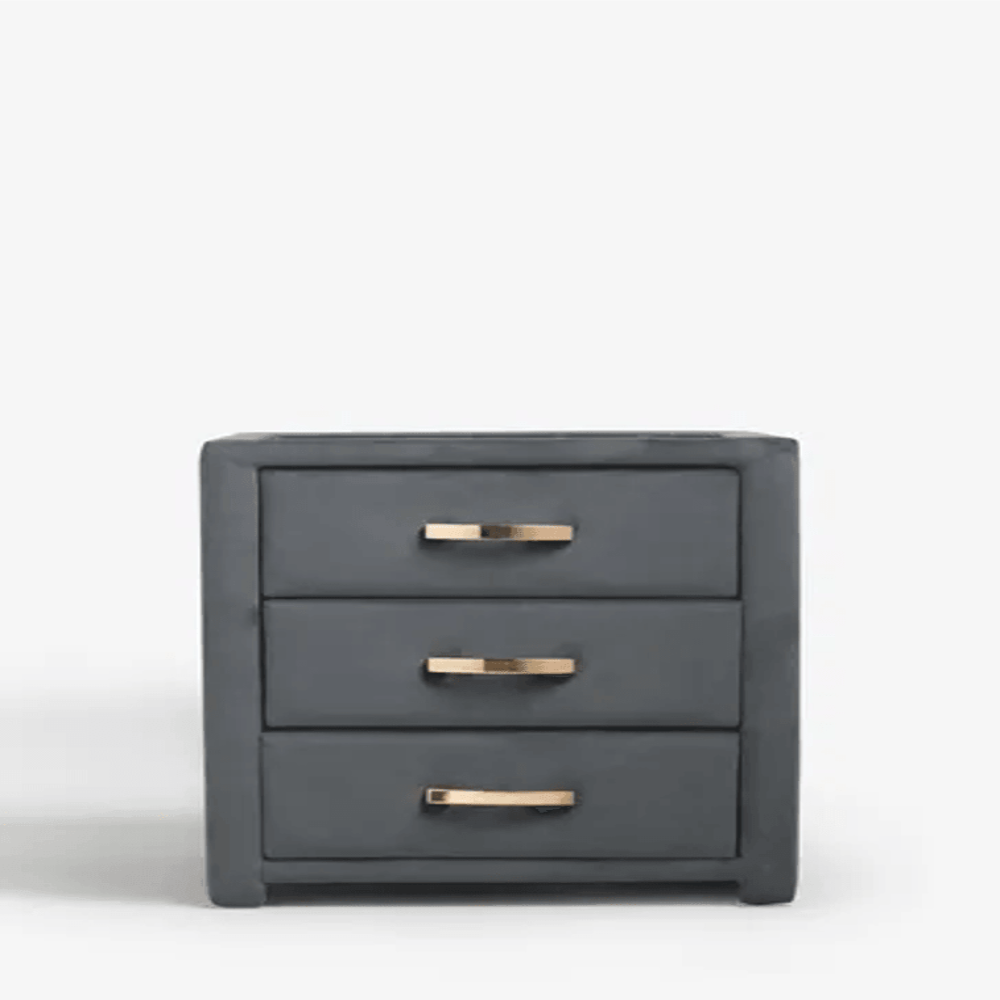 Frankie Upholstered 3 Drawer Bedside - Oak Inside