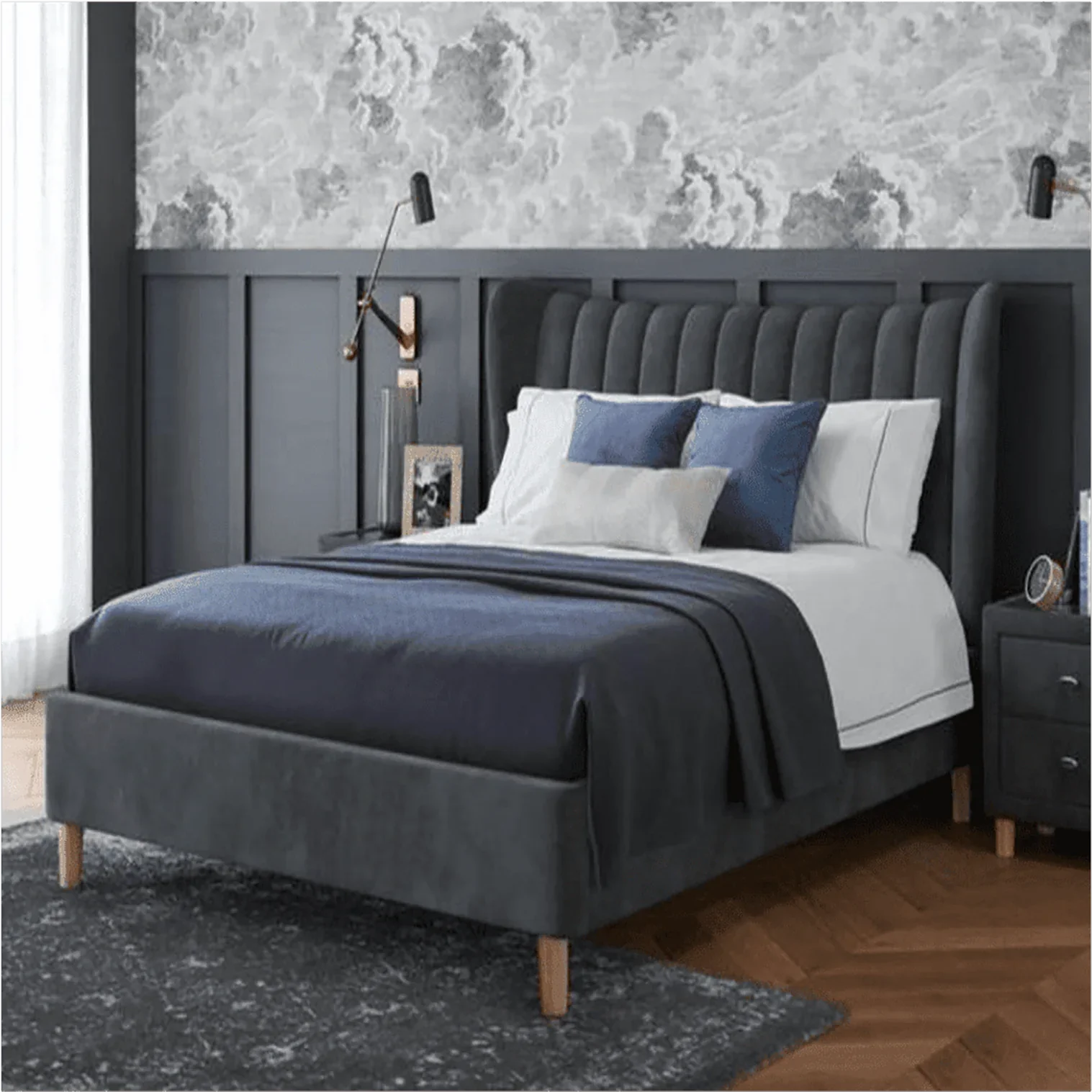 Knox Luxury Upholstered Bed Without Storage in Suede