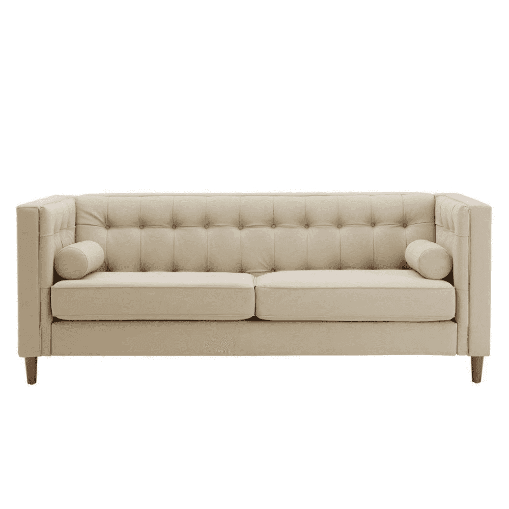 Brew Tuxedo Faux Leatherette Sofa with Accent Pillows - Oak Inside