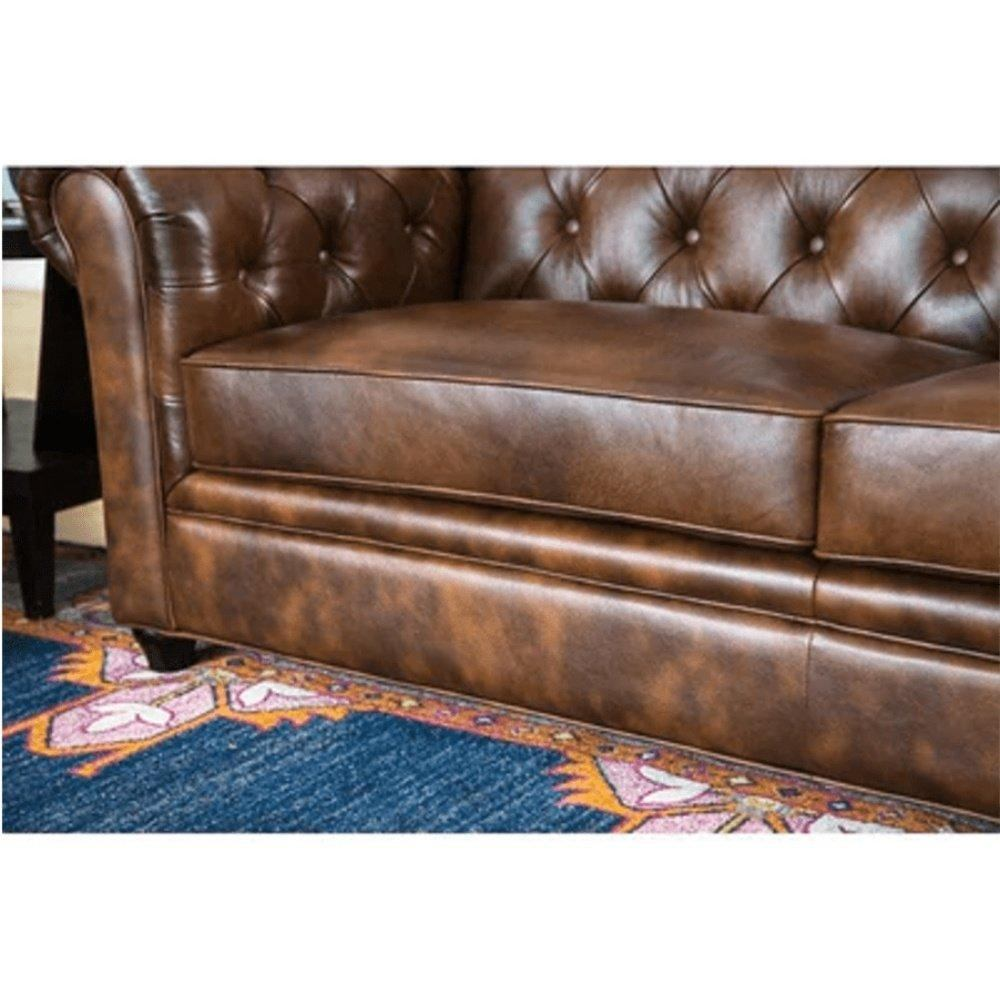 Rolled Arm Back Tufted Chesterfield Sofa in Leatherette - Oak Inside
