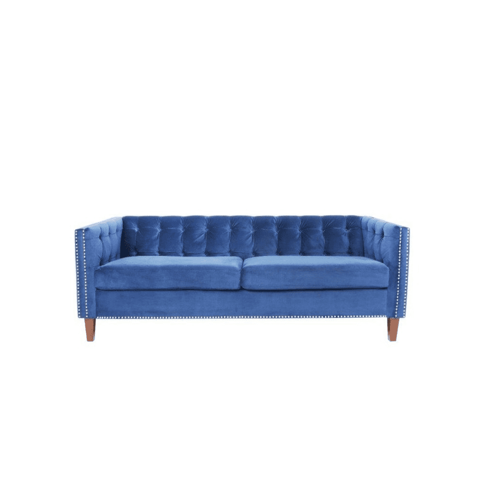 Rosy Sofa Set in Blue Suede Fabric - Oak Inside