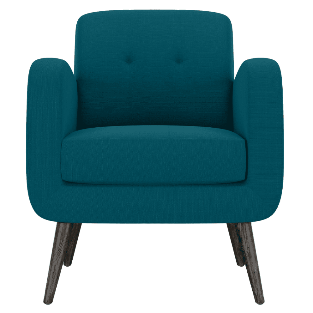 Keflavik Mid-century Peacock Blue Linen Arm Chair - Oak Inside