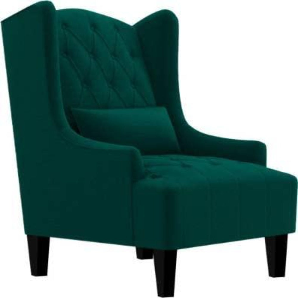 Cayo Chesterfield Wing Chair in Green Color - Oak Inside