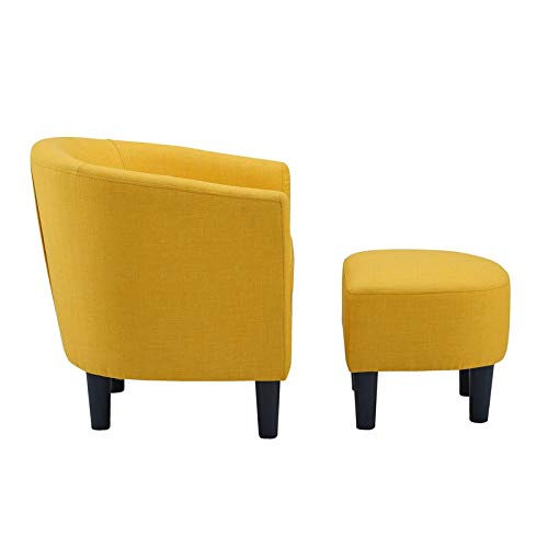 Woodster Langley Single Seater Accent Chair with Footstool Ottoman in Yellow - Oak Inside