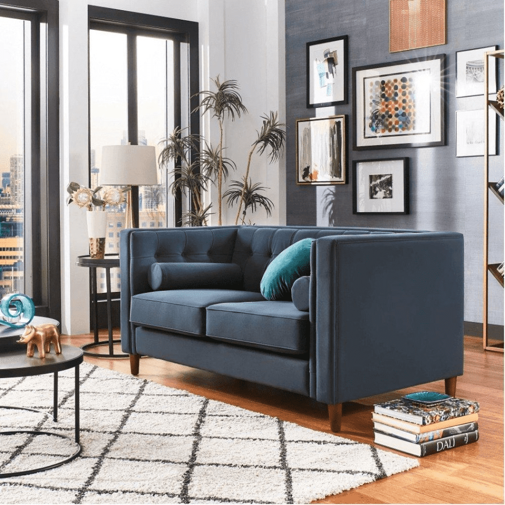 Brew Tuxedo Faux Leatherette Sofa with Accent Pillows - Oak Inside